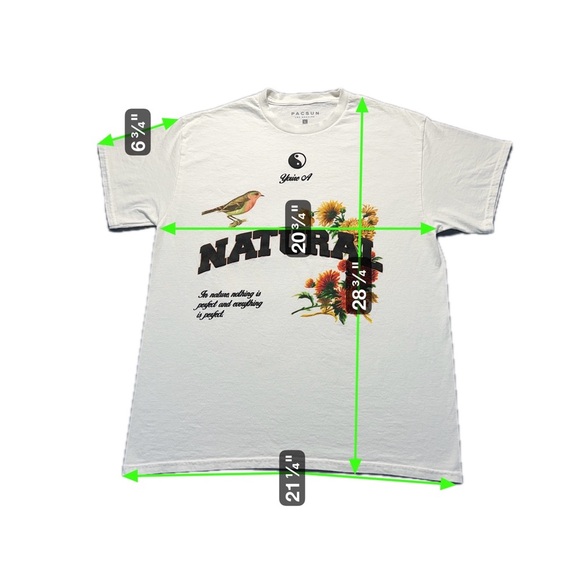 PacSun Natural T-Shirt Men’s Large White Cotton Graphic Bird Flowers - Picture 4 of 5